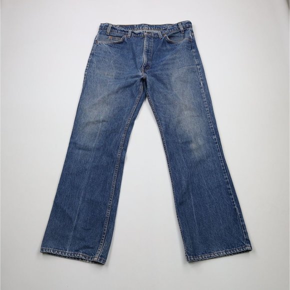 Vintage 90s Levis 517 38x32 Distressed Wide Leg Bootcut Denim Jeans Blue USA